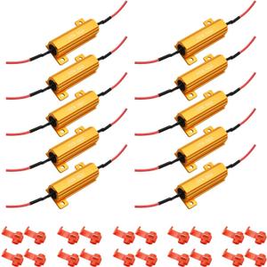 AUXLIGHT 10Pcs Quality 50W 6ohm Load Resistors - Fix LED Bulb Hyper Flash/Error Code, Turn Signal Fast Blinker (Resistors get very hot during working)