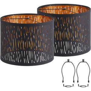 Black Lampshades Set of 2, Drum Lamp shade with Hollow-carved Design, 12.7" x 12.7" x 10 Inches Lampshades for Table Lamp, Floor Lamp, Pendant Light, Lamp Shade Harp Holder Included