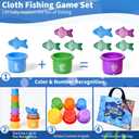 Montessori Toys for 1 Year Old - 20PCS Cloth Toddler Fishing Game with Stacking Cups,Baby Color Sorting Toy 12-18 Months One Year Old Birthday Gift,Best Easter Gifts for 1-3 Year Olds (Blue)