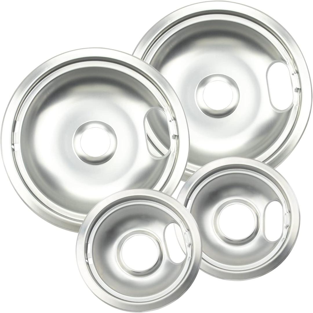 4 Pack (2) 6" & (2) 8" Electric Stove Burner Covers, Replacement Chrome Drip Pans for Whirlpool W10278125 W10196405 W10196406
