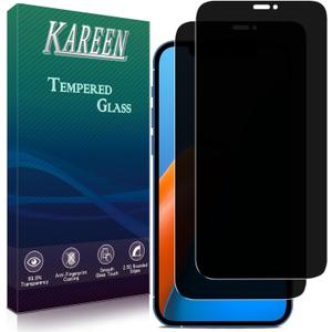KAREEN 2 Pack Privacy Screen Protector For iPhone 12, 12 Pro 6.1 Inch Anti Spy Tempered Glass, 9H Hardness, Easy to Install, Bubble Free (Black)