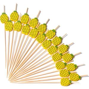 PuTwo Cocktail Picks Handmade Bamboo Toothpicks 100pcs 4.7" in Yellow Pineapples
