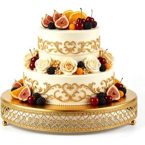 16 Inch Luxury Gold Cake Stand, Round Metal Dessert Display