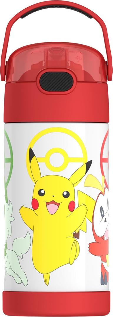THERMOS FUNTAINER Water Bottle with Straw - 12 Ounce - Kids Stainless Steel Vacuum Insulated Water Bottle with Lid, Pokmon