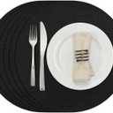 Myir JUN Round Placemats, Dual Sided Faux Leather Place Mats Set of 6 Indoor/Outdoor Non-Slip Washable Table Mats (Black, 6 Pack)