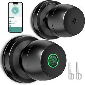 Fingerprint Door LockSmart Door Knob, Smart Lock Biometric Door Lock Fingerprint Door knob with App Control Suitable for Bedroom,Cloakroom,Apartments Offices,Hotels(Black)
