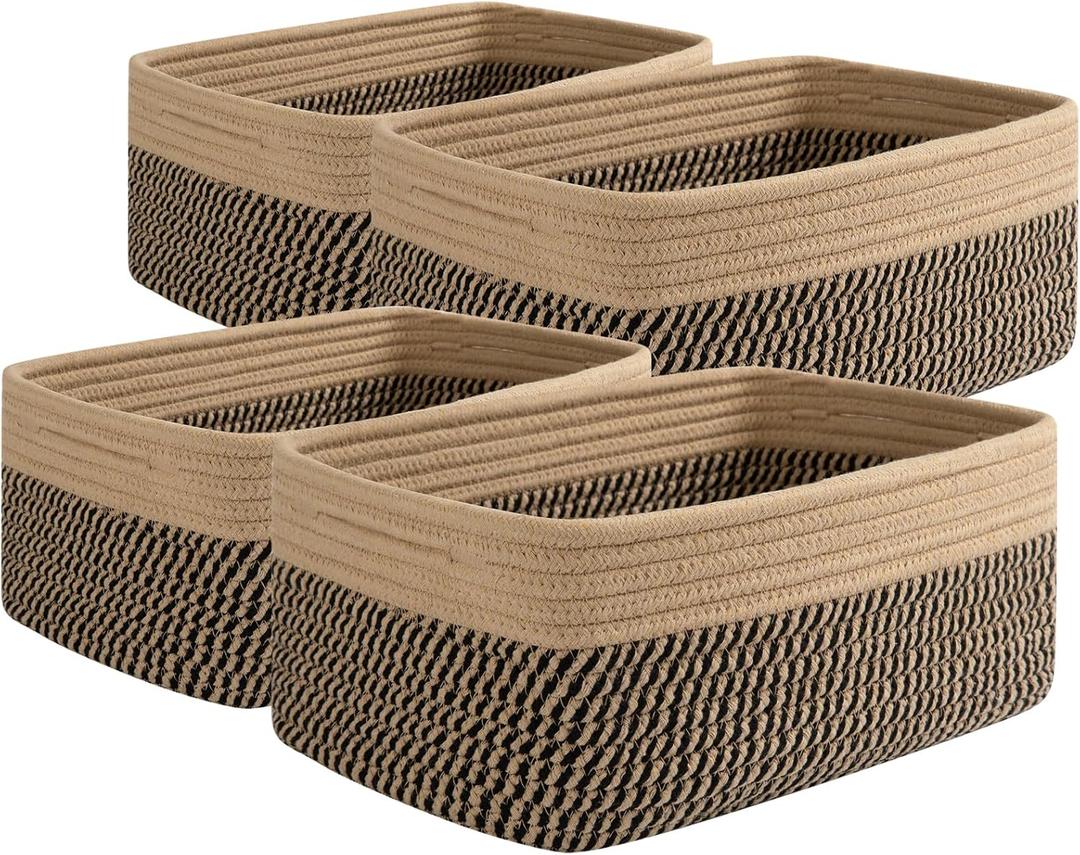 OIAHOMY 4 Pack Storage Baskets for Organizing, Small Bins for Shelves, Cute Decorative Storage Bins, Organizer Baskets for Gifts Empty,13''Lx8.7''Wx5.1''H, Black/Yellow