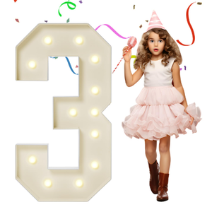Glowing numbers for party decorations: the number 3 with white LEDs for a birthday celebration , DIY decoration kit