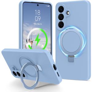 for Samsung Galaxy S26+/ S26 Plus Case with Stand, Slim Liquid Silicone Phone Cases for Galaxy S26 Plus Compatible with MagSafe Magnetic Kickstand Case Full Camera Protection, Light Blue