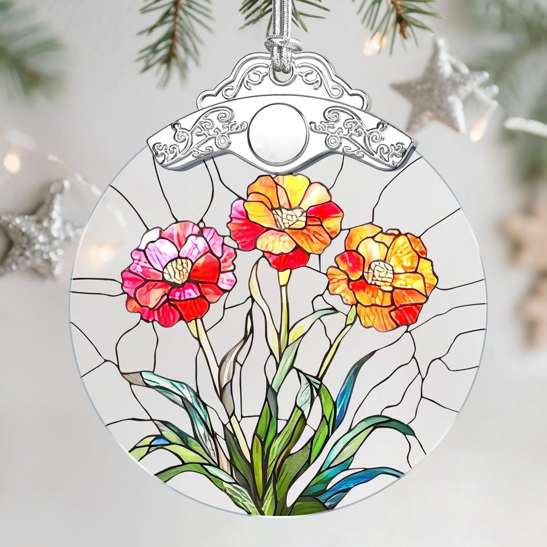 8 x Christmas Ornaments: Stained Glass Ornament, Birth Flower Ornament, Christmas Tree Ornaments & Xmas Tree Decorations Exquisite Holiday Decor, Birth Flower Gifts Perfect Holiday & Xmas Gifts - Jan