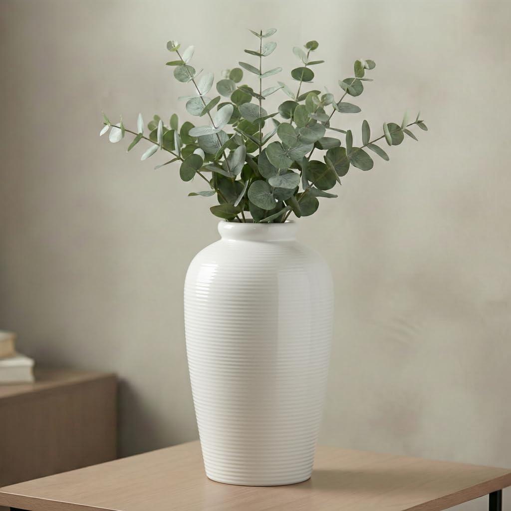 White Ceramic Vase for Centerpiece - 11 Inch Large Modern Boho Vase for Pampas Grass, Minimalist Decorative Flower Vases for Home Decor, Kitchen, Entryway, Mantel, Wedding Decor