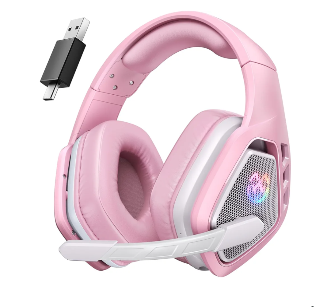 Tatybo Wireless Gaming Headset for PC, Ps5, Ps4, 2.4 Ghz USB & Type-C Gaming Headphones with Microphone, 30H Battery Bluetooth Headphones for Switch, Laptop, Mobile, Mac (Pink)