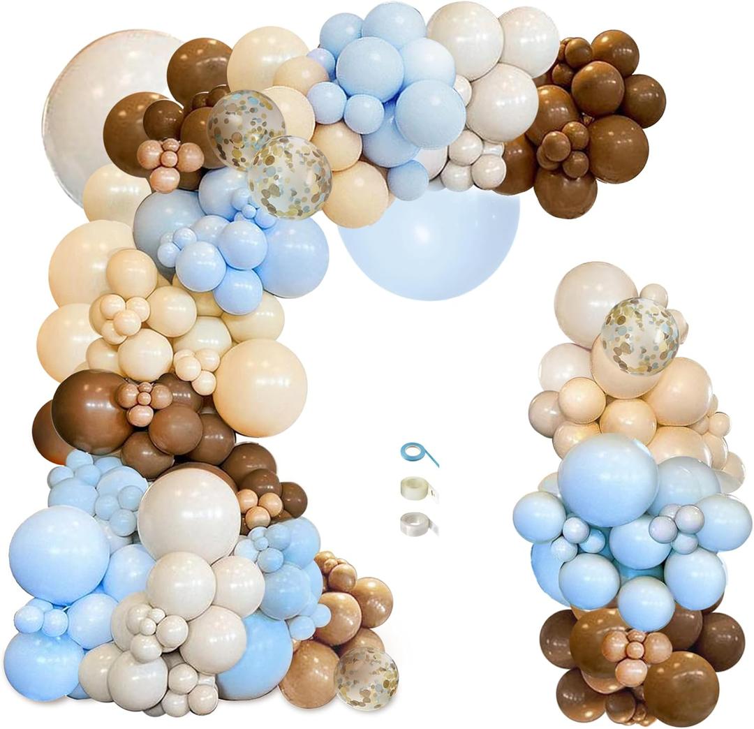 148pcs Brown Coffee Blue Balloons Garland Arch Kit, Boho Tan Teddy Bear We Can Bearly Wait Shower Gender Reveal Birthday Wedding Party Supplies Decorations