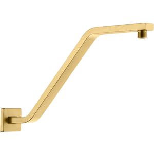 Uvish Square Shower Head Extension Arm with Flange, 16.5 Inch Z/S Shaped High Rise Shower Pipe Extender WallMounted for Fixed Bathroom, Shower Head Goose Neck Arm  Extra Long Thread, Brushed Gold