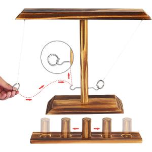 Ring Toss Games for Adults, Fast-Paced Interactive Toss Games with Shot Ladder Bundle, Outdoor Indoor Handmade Wooden Hook and Ring Game for Bars, Home, Large