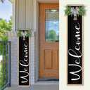 TQianJiang Farmhouse Outdoor Welcome Sign for Front Porch Standing 45"9" for Entryway Front Porch Outside Decor Standing Vertical Hanging Tall Rustic Leaner Wood Framed (Wood Black)
