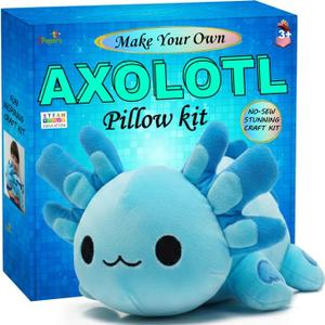 Axolotl Plushie Kit, DIY Animal Toy Crafts For Boys & Girls Toddler, Squishy Plushy Sensory Stuffed Pillow Art Project, Fun Birthday Present Gift For Kids 3 4 5 6 7 8 Year Old, Blue Axolotl Toy Set