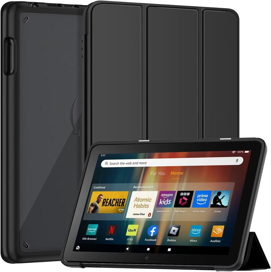 Fire HD 8 Tablet Case(12th/10th Generation,2024/2022/2020 Release),Soft TPU Cover Multi-Angle Stand Slim Smart Shell with Auto Wake/Sleep for Fire HD 8 & HD 8 Plus, Not fit Nokia iPad 8" Tablet- Black