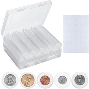 240 PCS 30mm Plastic Coin Capsule Holder, 5 Sizes Protect Gasket Coin Case for Collectors, Round Coin Collecting Supplies with Storage Box