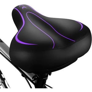 Xmifer Oversized Bike Seat, Comfortable Bike Seat - Universal Replacement Bicycle Saddle - Waterproof Leather Bicycle Seat with Extra Padded Memory Foam - Bicycle Seat for Men/Women (Purple)