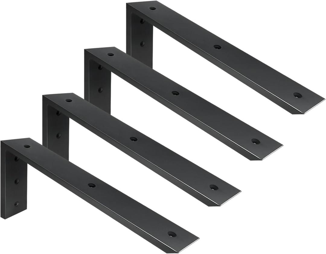 WINKER Countertop Support Bracket 4 Pack Heavy Duty 1/2" Thick Hidden L Shelf Bracket 18" x 8" x 2.5" Metal Corbels for Quartz/Granite/Wood/Concrete/Laminate Countertops, Black