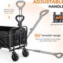 PASAMIC Collapsible Wagon 220 lbs, Heavy Duty Wagon Carts Foldable, Portable Wagons for Groceries, Beach Cart with All-Terrain Wheels & Drink Holders, Utility Wagon for Shopping, Sports, Camping,Black
