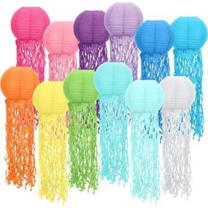 Retisee 12 Pcs Hanging Jellyfish Paper Lanterns Under The Sea Ocean Party Decorations Jelly Fish Decor for Mermaid Beach Theme Birthday Party Baby Shower Baby Classroom, Multicolor(Bright Color)