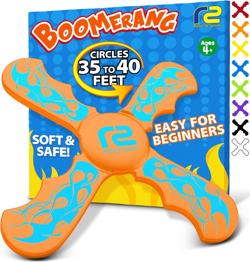 Boomerang for Kids - Stocking Stuffers For Kids - Best Gifts for Boys & Girls Gift Ideas - Kid Stocking Stuffers & Fun Holiday Presents Outdoor Toys - Fun Children Birthday Party Favors & Goodie Bag (Orange)