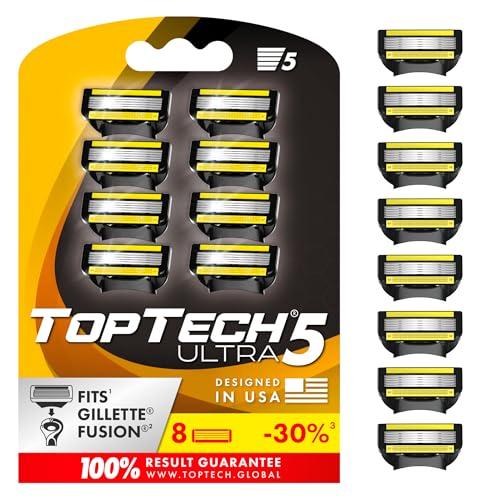 TopTech ULTRA 5 Razors for Men - Replaceable Cartridges for Manual Shaving Razor, 5 Blades Technology Refills - 7 Count Pack - Fits Gillette Fusion - Soft Shave & Sharp - Cost-effective Refill