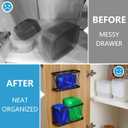 YIGII 3 Pack Adhesive Cabinet Organizer - Wall Mounted Pantry Door Organizer Bin Holder for Tupperware Lid Kitchen Wall Under Sink Basket Slim Space Black Stainless Steel