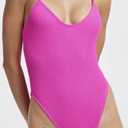 Women’s Textured One Piece Bathing Suit with High Cut Leg and Adjustable Pink, Size: M