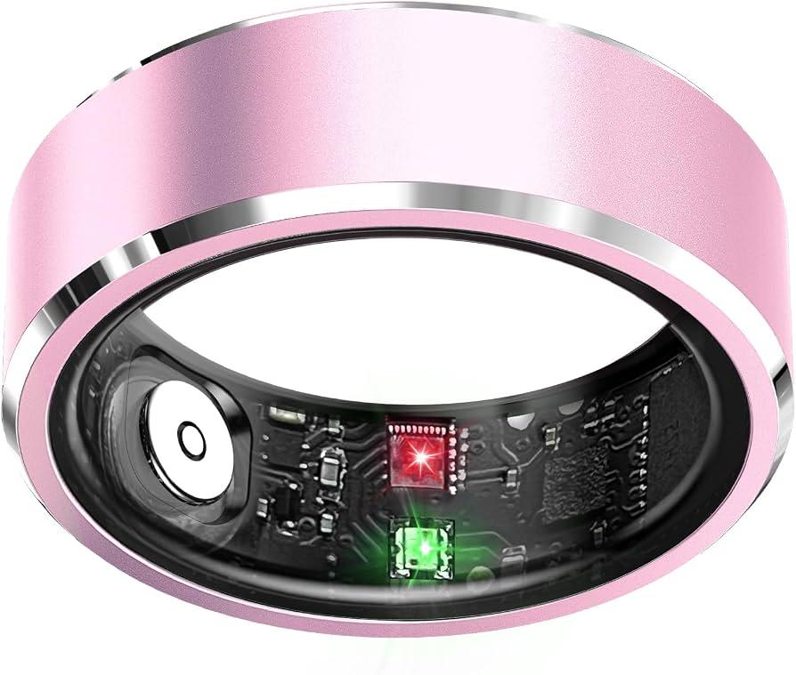 Smart Ring for Women, Fitness & Activity Tracker with Blood Pressure/ Heart Rate Monitor, Sleep Tracker, Step Counter, IP68 Waterproof Ring for iOS & Android, Fast Charge, No Subscription (Pink, Size: 8）