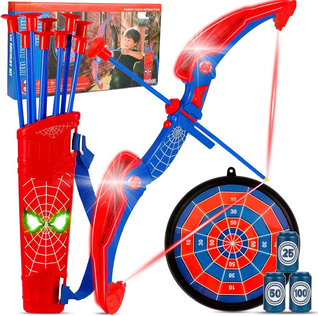 Bow and Arrow Set for Kids, Archery Shooting Set with Led Light Up Bow & 10 Suction Cup Arrows & Arrow Quiver and Target, Outdoor Indoor Sports Game Hunting Toy, Christmas Birthday Gift for Boys Girls