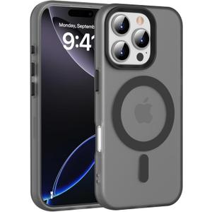 JKSML for iPhone 16 Pro Case with MagSafe Compatibility, Supports Magnetic Charging, Military Grade Drop Protection, Not Yellowing, Slim Translucent Matte Anti-Fingerprint Shockproof Cover, Black