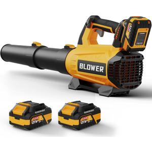 Leaf Blower Cordless - 630CFM/160MPH, 21V Powerful Electric Cordless Leaf Blower with 2 x 4.0Ah Batteries and Charger, Battery Powered Leaf Blowers for Lawn Care, Patio, Yard, Dust, Snow (Yellow)