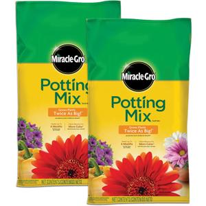 Miracle-Gro Potting Mix, For Container Plants, Flowers, Vegetables, Annuals, Perennials, Shrubs, Feeds for up to 6 Months, 16. qt., 2-Pack