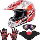 OUMURS Adult Dirt Bike Helmet with Goggles Gloves & Mask Adjustable Sun Visor Motorcycle Adults ATV Helmet OffRoad Motocross Downhill Moped MX for UnisexAdultRed Flame, M