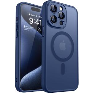 CANSHN Magnetic Compatible with iPhone 15 Pro Case, Upgraded [Full Camera Protection] [Compatible with Magsafe] [Translucent Matte] Shockproof Protective Phone Case Cover 6.1 Inch - Deep Blue