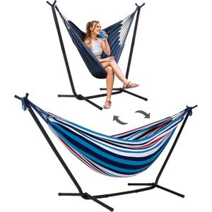 SUNCREAT 2-in-1 Convertible Portable Double Hammock with Stand Included, Outdoor Hammock and Stand, Patented, Sea Blue