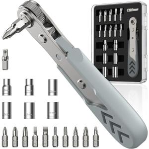 AXTH 17in1 Right Angle Ratcheting Screwdriver Set, [Bearing Steel] 36-Tooth Mini Ratchet Wrench, Men Gifts, Low Profile Ratchet Screwdriver, Magnetic Offset Screwdriver Repair Tool