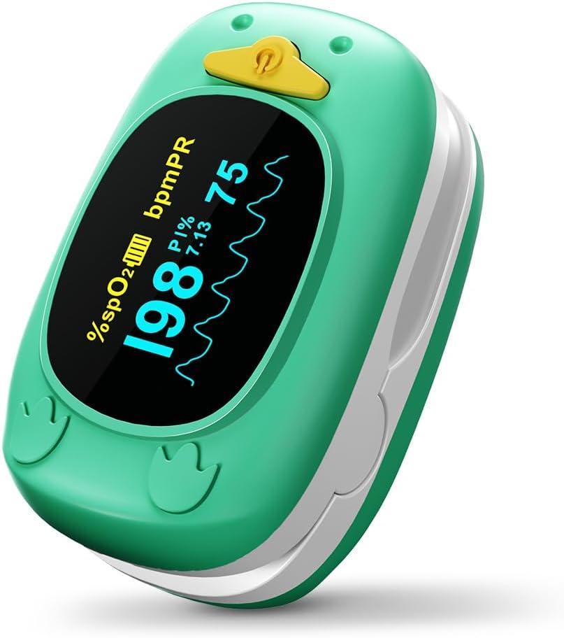 HOLFENRY JKS50A Pulse Oximeter For Kids-Baby Oxygen Monitor Fingertip For Children Kids Pulse Oximeter Fingertip, Large Display, Included with AAA Battery (Green)