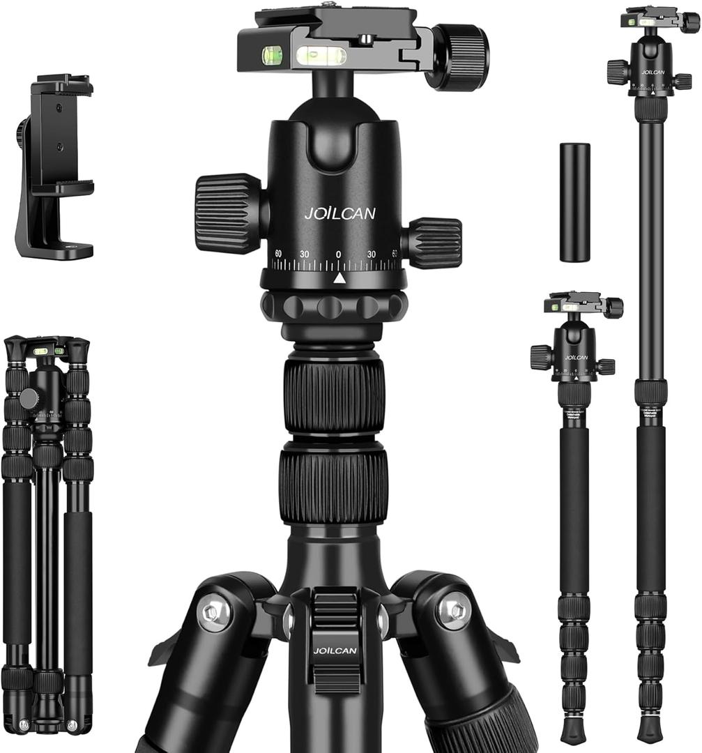 80/85 inches Heavy Duty Tripod for Camera and Phone, 85" Camera Monopod Tripods, DSLR Binoculars Spotting Scope Camcorders Video Tripod Stand, 360 Degree Ball Head, 35 lbs Loads (Black)