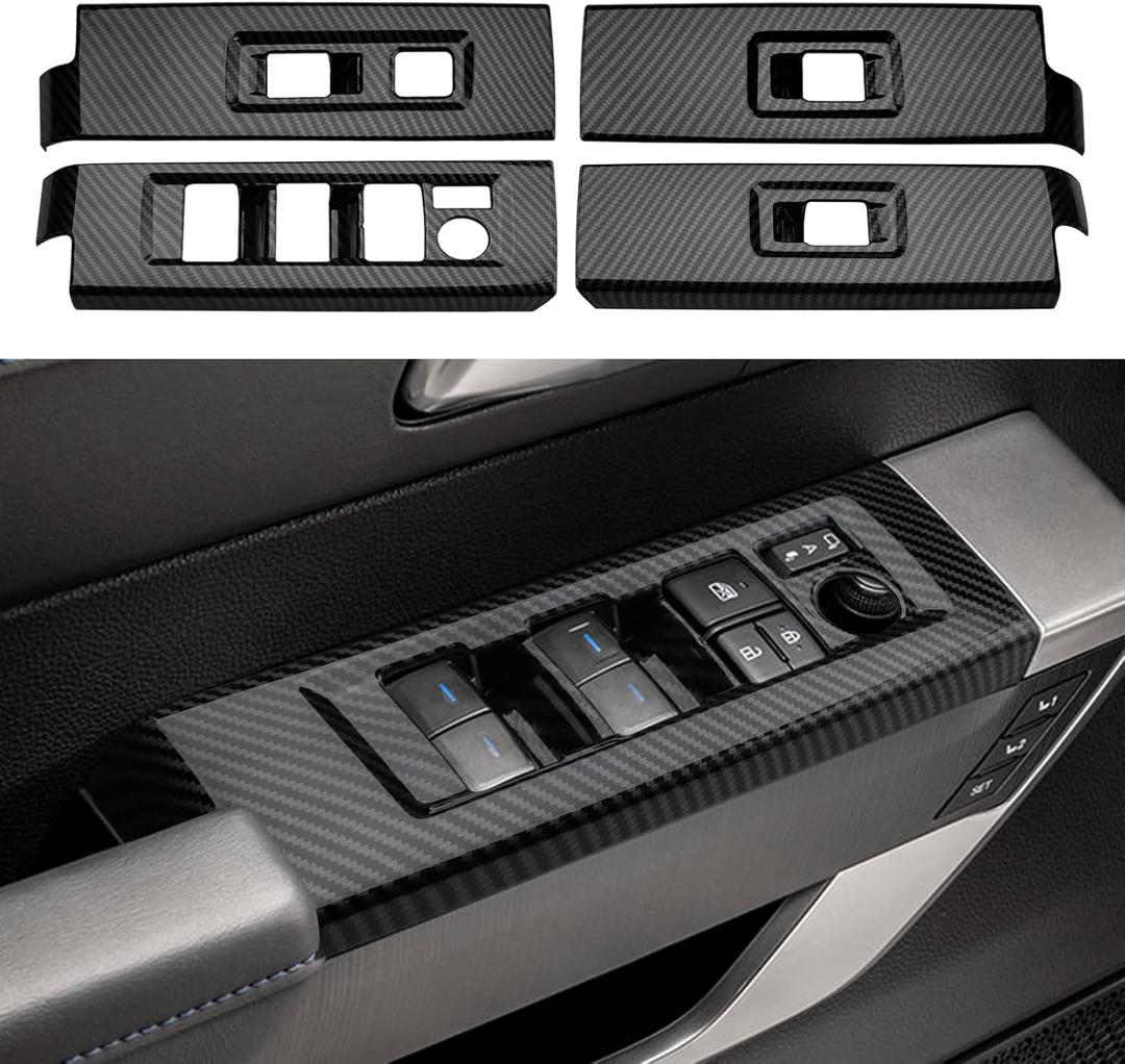 INTGET 4PCS Window Lift Switch Cover for 2022 2023 2024 2025 Toyota Tundra Accessories Carbon Fiber Front & Rear Door Window Switch Lift Panel for Toyota Sequoia Accessories 2023 2024 2025