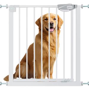 Auto-Close Baby Gate for Stairs & Doorways Dog Gate - Adjustable Steel Safety Gate with Dual Lock, Fits 29"-33" Wide, Pressure Mount No Drilling (White, 30-33" W x 30" H)