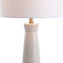 JONATHAN Y 29" Cream Modern Ceramic Column Table Lamp with Brass Gold Base, Elegant Bedside Lamp for Living Room Bedroom Nightstand, White Linen Shade, LED Bulb Included JYL3046A