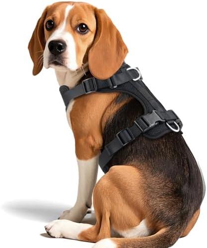 Wisedog Mesh Breathable Dog Harness: No Pull Harness with 3 Fast-Release Buckles Adjustable for Walking & Training for Small Medium Large Dogs (Black, M: Neck=17"-22"/Chest=15"-28")