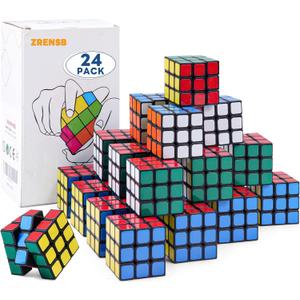 24 Pack Mini 3x3 Cube Puzzle, 1.18 Inch Small Twisty Brain Teaser, Pocket Size Magic Cube Toy for Kids, School Rewards & Classroom Prizes, Birthday Party Favors