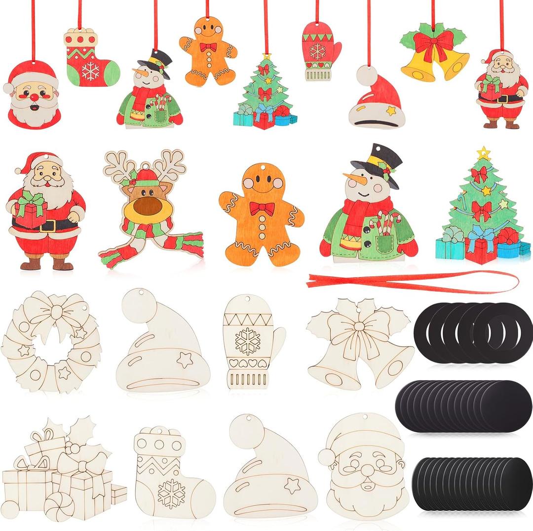 Jenaai 72 Pcs Winter Snowman Wooden Magnets to Paint You Own Christmas Magnets for Refrigerator DIY Craft Kit Unfinished Hanging Xmas Ornaments for Party Favors Family Crafts Activities, Medium