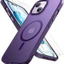 Miracase Magnetic for iPhone 15 Plus Case 6.7 inch (Compatible with MagSafe)（with 2X Screen Protectors） Military-Grade Protection, Anti-Fingerprint Translucent Matte Phone Cover, Dark Purple