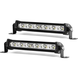 LIGBT 2PCS 7 Inch Slim LED Light Bar Single Row 18W Spot Beam Driving Fog Light IP67 Waterproof Off Road Work Light for Trucks SUV UTV ATV Boat